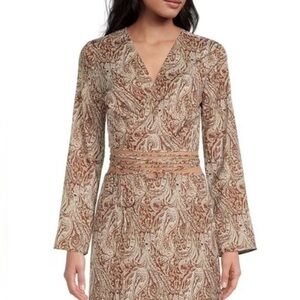 Gianni Bini Layla Paisley Wrap Crop Top Surplice V-Neck Tie Waist Boho Blouse